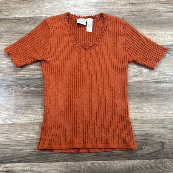 Vintage Womens Size Small 90s Baby Doll Sweater Copper Acrylic Blend Y2K Ribbed - Picture 1 of 9